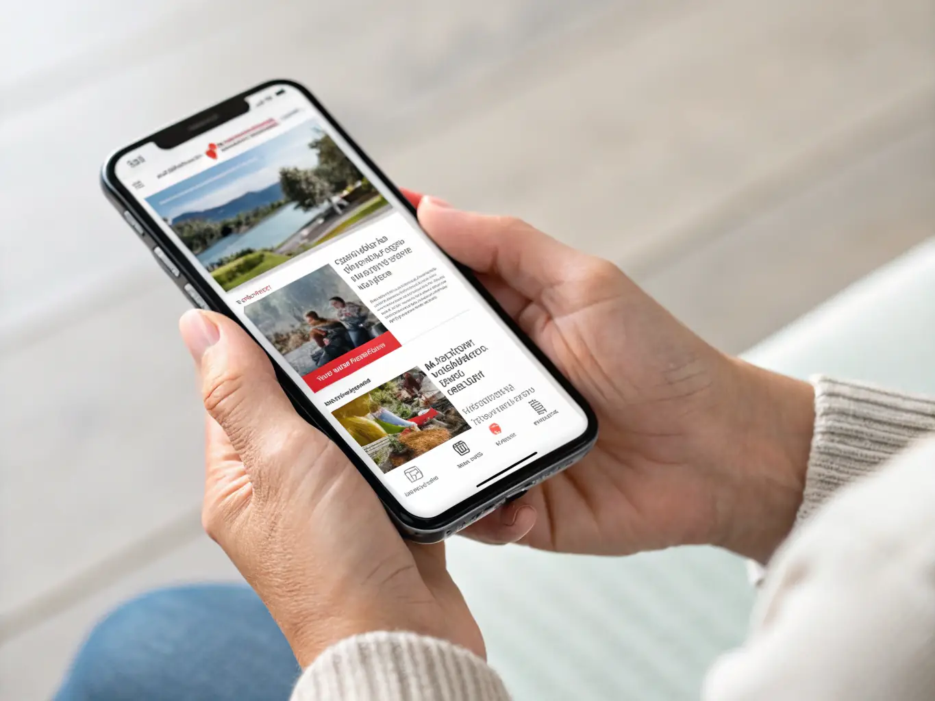 A mobile phone displaying a perfectly responsive website design, highlighting the seamless adaptation to different screen sizes and resolutions, ensuring optimal viewing experience on mobile devices.
